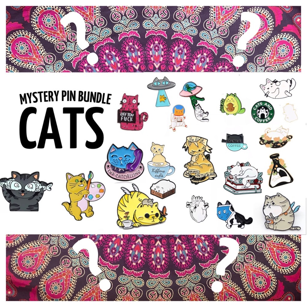 CAT PIN MYSTERY BUNDLE Set of 4 enamel metal Kitty Pins Pets Brooch Kitten Badge